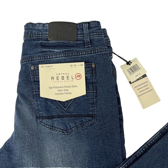 New Mens Artful Rebel Jax Slim Fit Denim Jeans Size 34x30 NWT Distressed - Picture 2 of 9